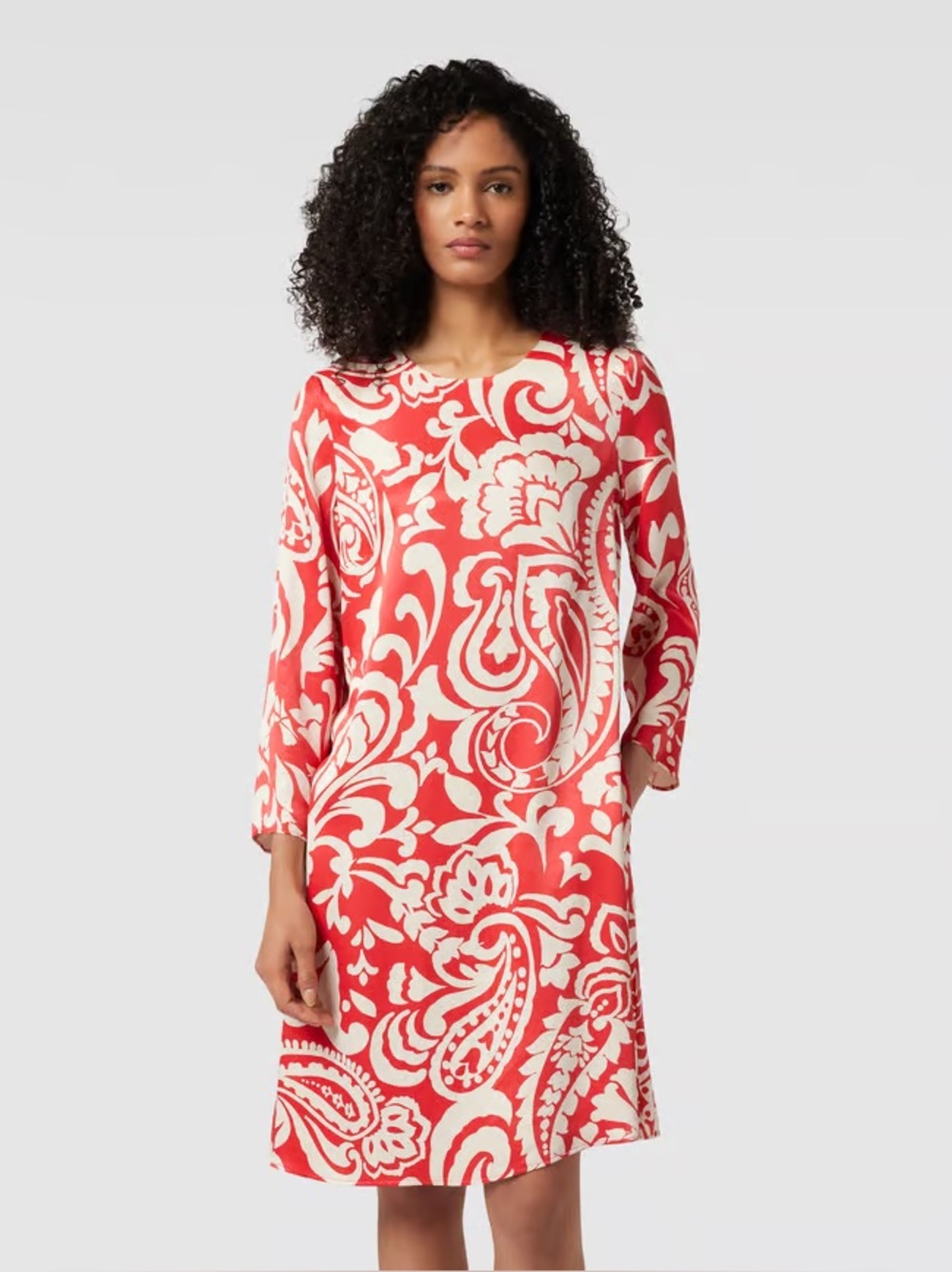 Red & White Floral Paisley Long-Sleeve Tunic Dress